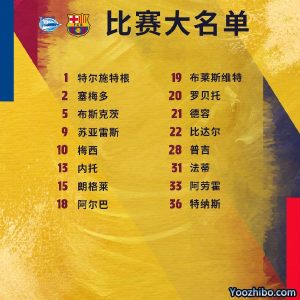 <a href=/zuqiuxilie/barcelona/ target=_blank class=infotextkey>巴萨</a>收官战vs阿拉维斯大名单
